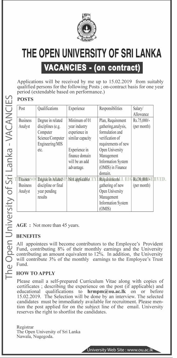 Business Analyst, Trainee Business Analyst - The Open University of Sri Lanka